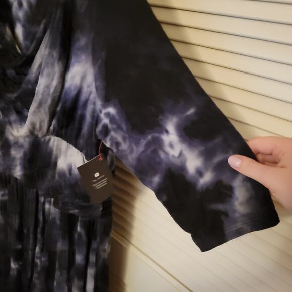 Kiyonna Plus Size 3X Tie Dye Maxi Dress Blue Gray White Flowy Ruffle Boho - Picture 4 of 9